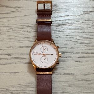 MVMT Gold and Brown Leather Watch